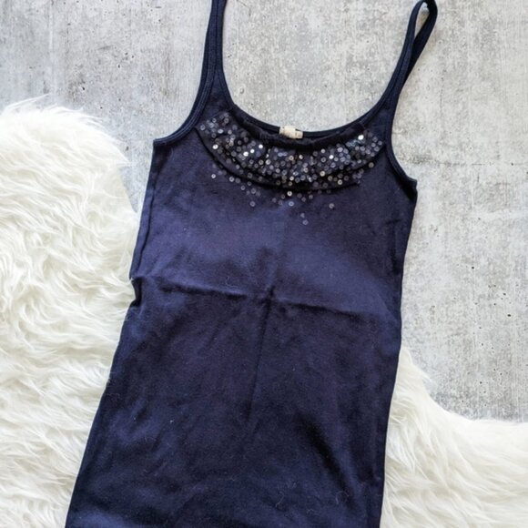 J. Crew Sequin Navy blue tank top women's size small - Picture 1 of 2